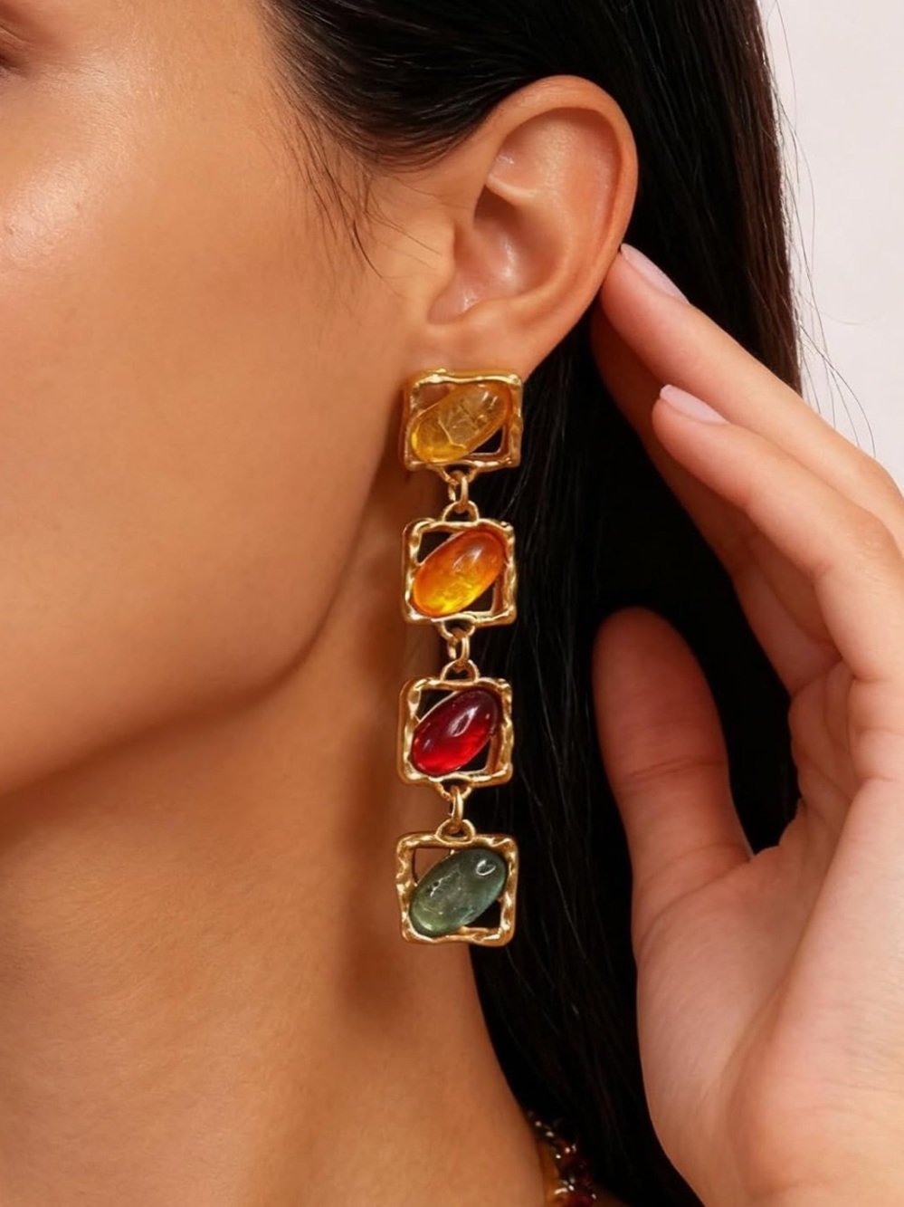 New! Multi Color Colorful Gold Drop Statement Earrings (3032) NWOT